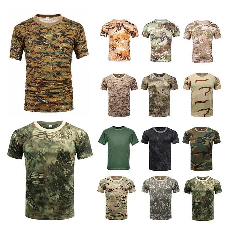 Men's Tactical Camouflage T-Shirt - Quick Dry Short Sleeve Outdoor Gym Tee