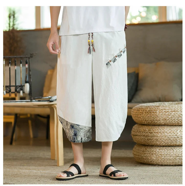 Japanese Cotton Linen Harem Pants - Men's Summer Breathable Cropped Pants