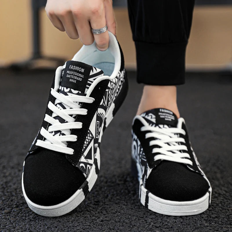 Men's Graffiti Canvas Sneakers - Colorful Lace-Up Casual Shoes