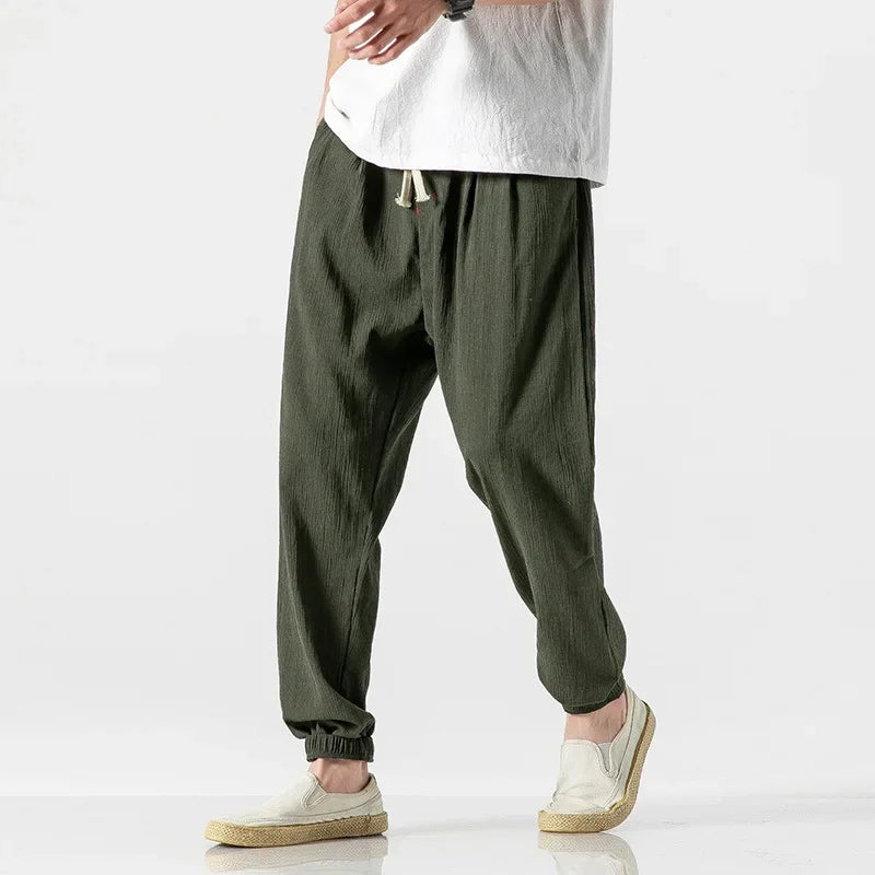 Wide Leg Cotton Linen Pants - Chinese Leisure Style