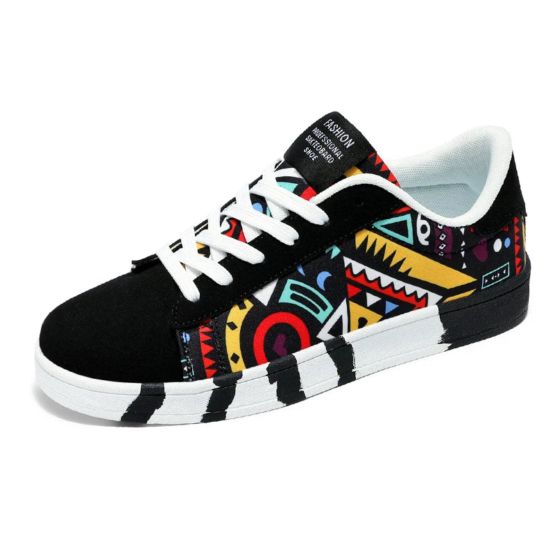 Men's Graffiti Canvas Sneakers - Colorful Lace-Up Casual Shoes