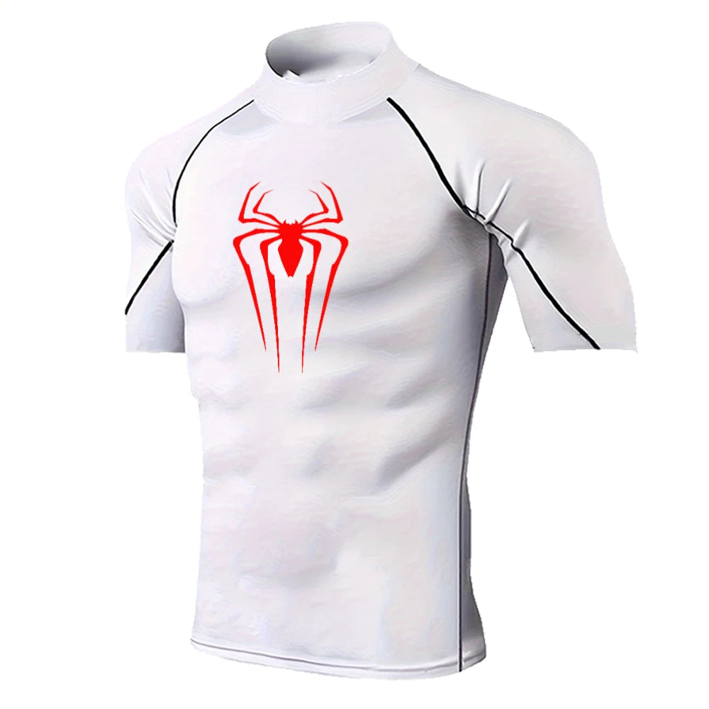 Spider-Print Compression Shirt - Men's Turtleneck Training Base Layer