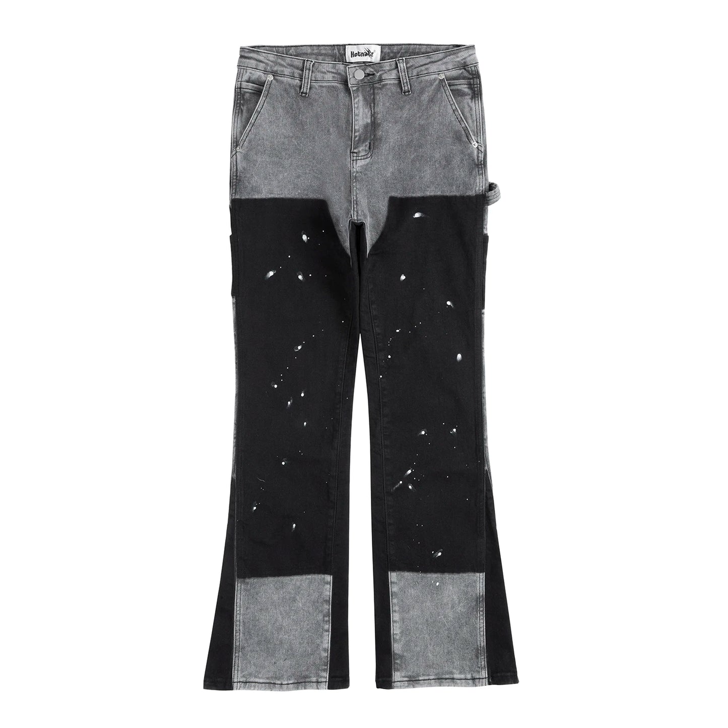 Spliced Ink Flare Jeans - Y2K Baggy Denim Trousers