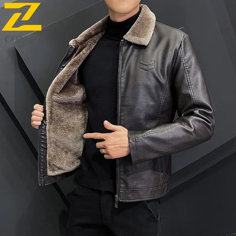 Men's Premium Leather Jacket - Winter Warmth Thickened Workcoat