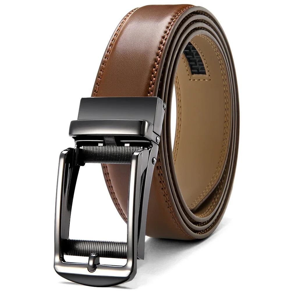 Men's Genuine Leather Belt - Automatic Ratchet Buckle Dress Belt
