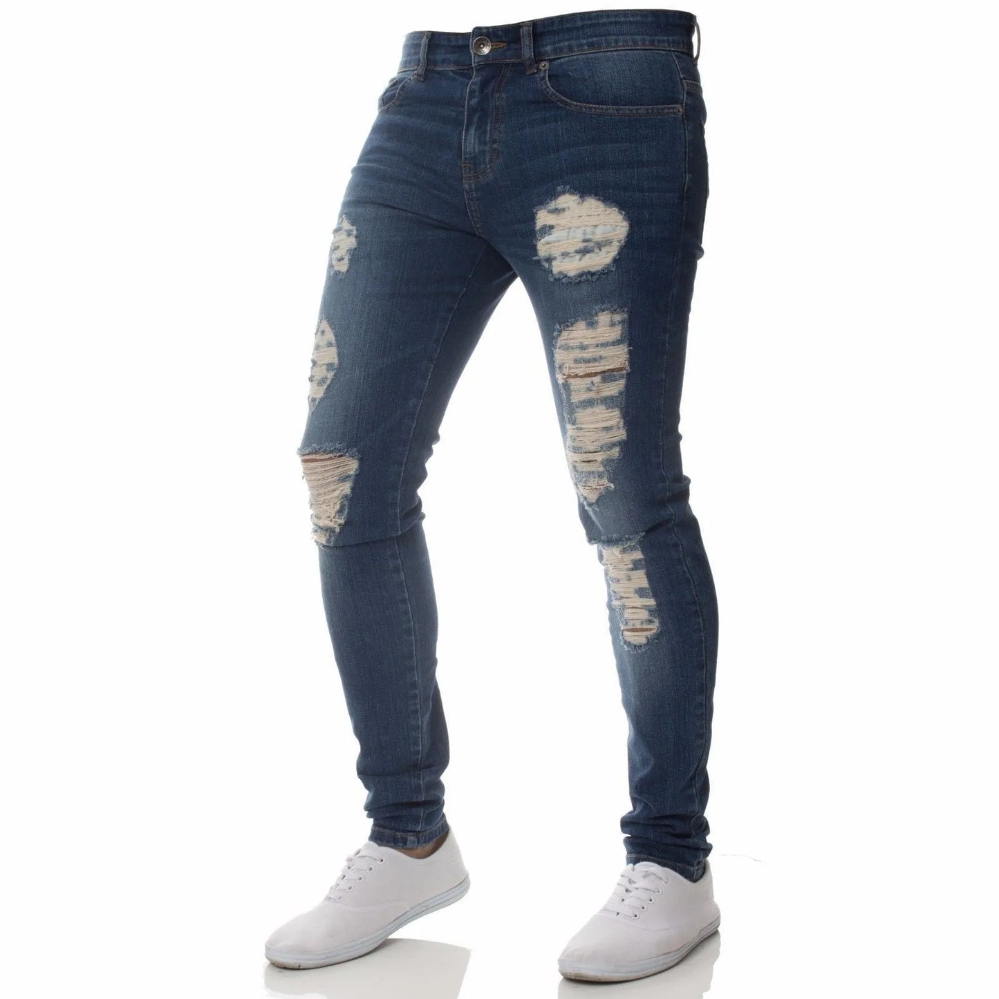 Knee Ripped Stretch Jeans - Hip Hop Slim Fit