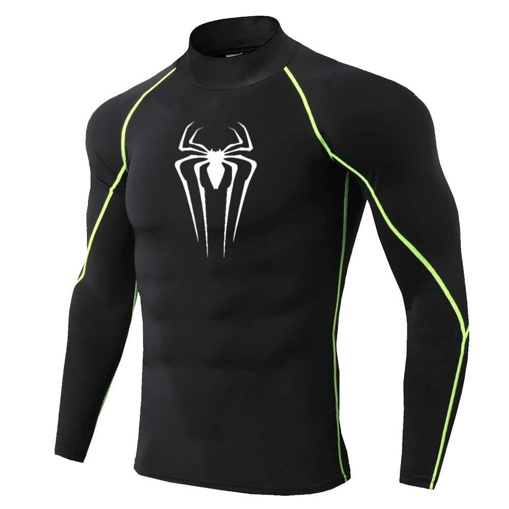 Spider-Print Compression Shirt - Men's Turtleneck Training Base Layer