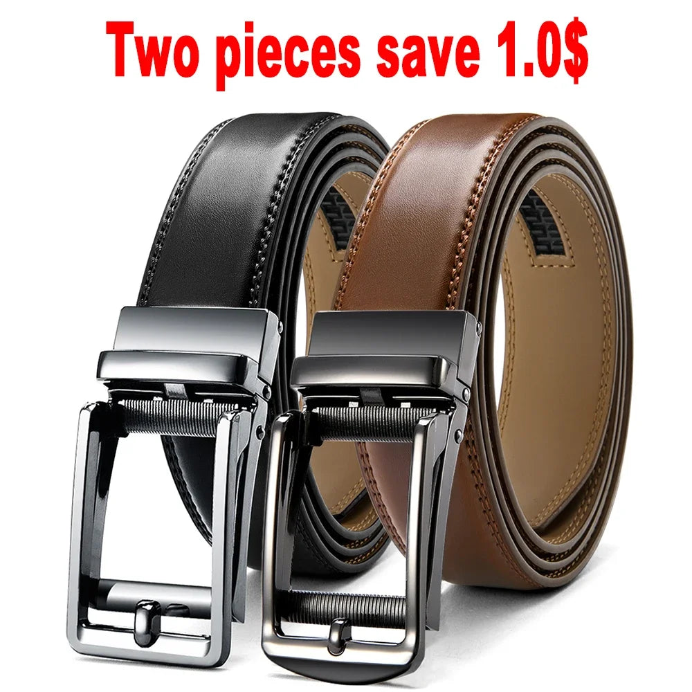 Men's Genuine Leather Belt - Automatic Ratchet Buckle Dress Belt