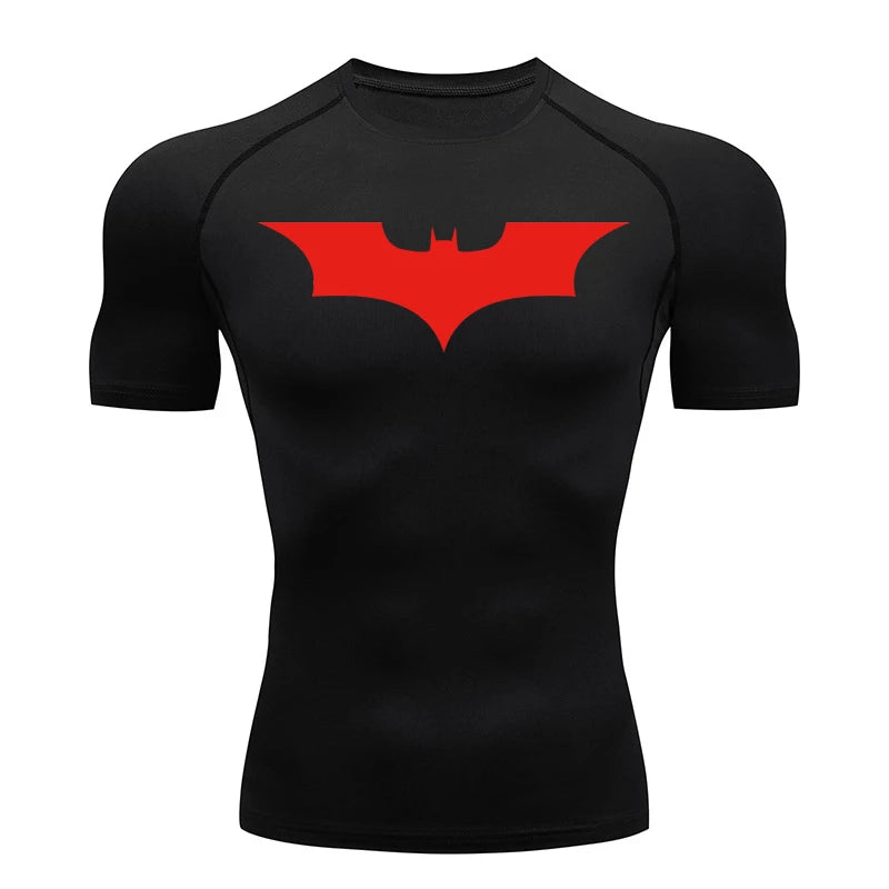 Men's Bat Print Compression Shirt - Quick Dry Athletic Workout Top
