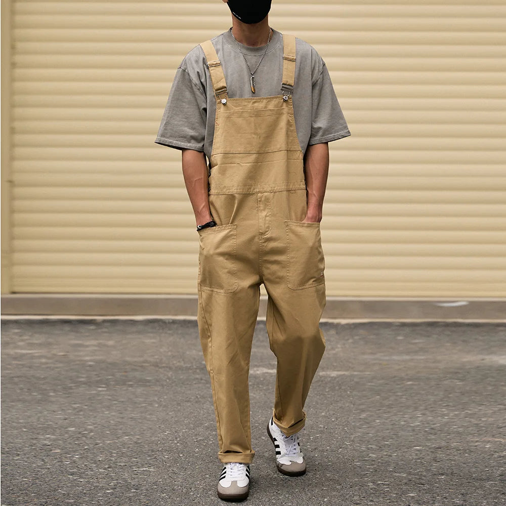 Khaki Bib Overalls - Cargo Pocket Dungarees