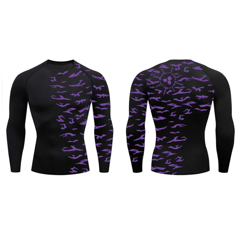 Men's Anime 3D Print Compression Shirt - Long Sleeve Workout Rash Guard
