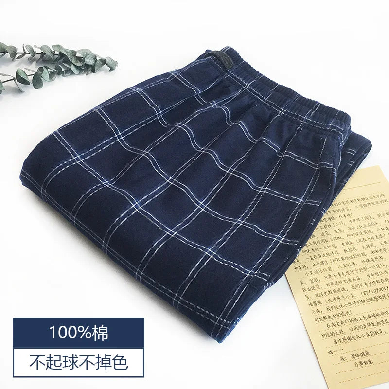 Men's Pure Cotton Plaid Sleep Pants - Lightweight Casual Lounge Trousers