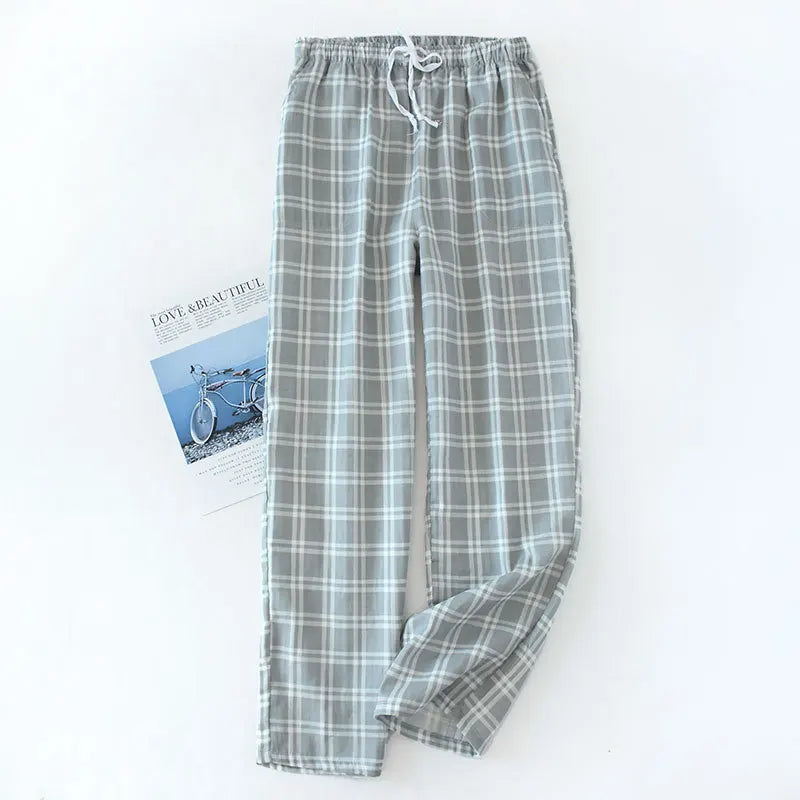 Men's Pure Cotton Plaid Sleep Pants - Lightweight Casual Lounge Trousers