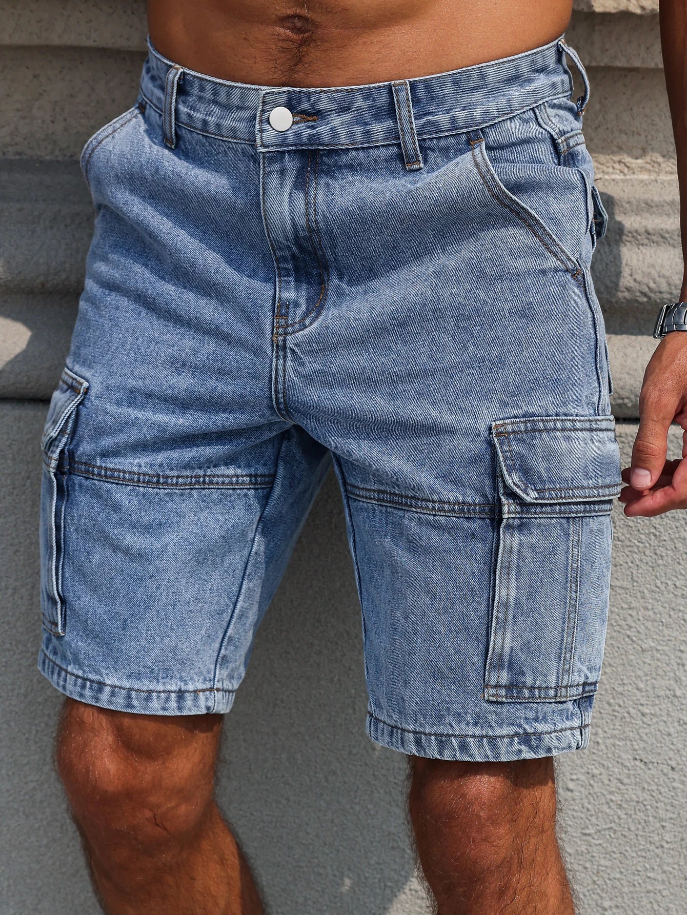 Blue Denim Shorts - Multi-Pocket Regular Fit