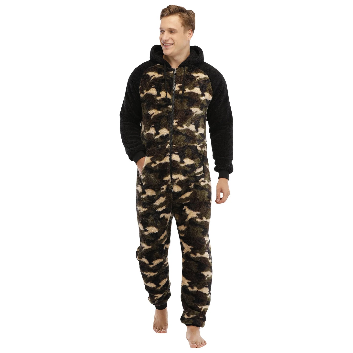 Camouflage Fleece Onesie - Hooded Winter Jumpsuit