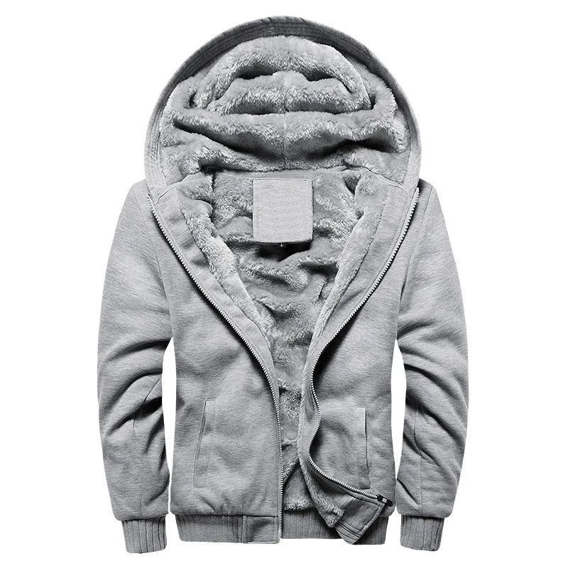 Men's Winter Fleece Hooded Jacket - Warm Zipper Tracksuit Sweatshirt