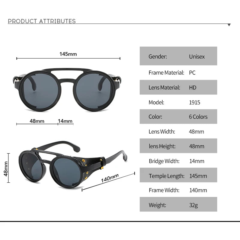 Steampunk Shield Sunglasses - Side Leather Round