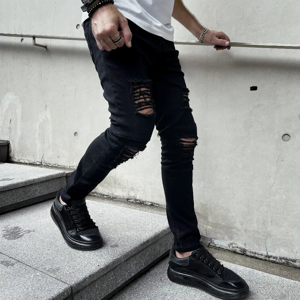 Ripped Skinny Jeans - Hip Hop Distressed Denim