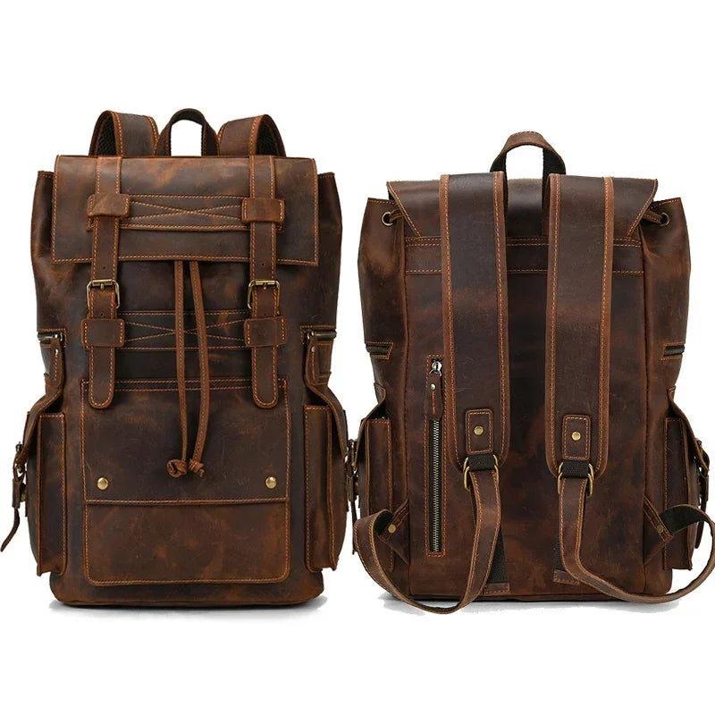 Men's Genuine Leather Backpack - 17 Inch Laptop Travel Daypack