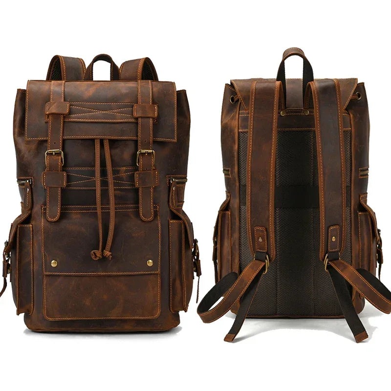 Men's Genuine Leather Backpack - 17 Inch Laptop Travel Daypack