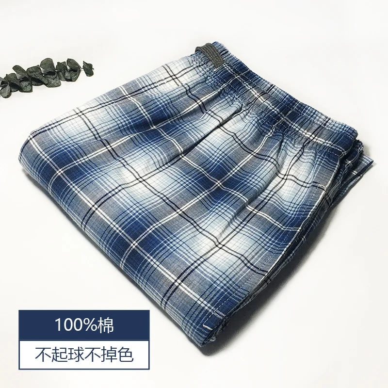 Men's Pure Cotton Plaid Sleep Pants - Lightweight Casual Lounge Trousers