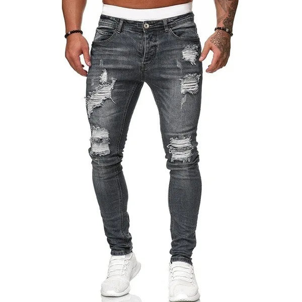 Knee Ripped Stretch Jeans - Hip Hop Slim Fit