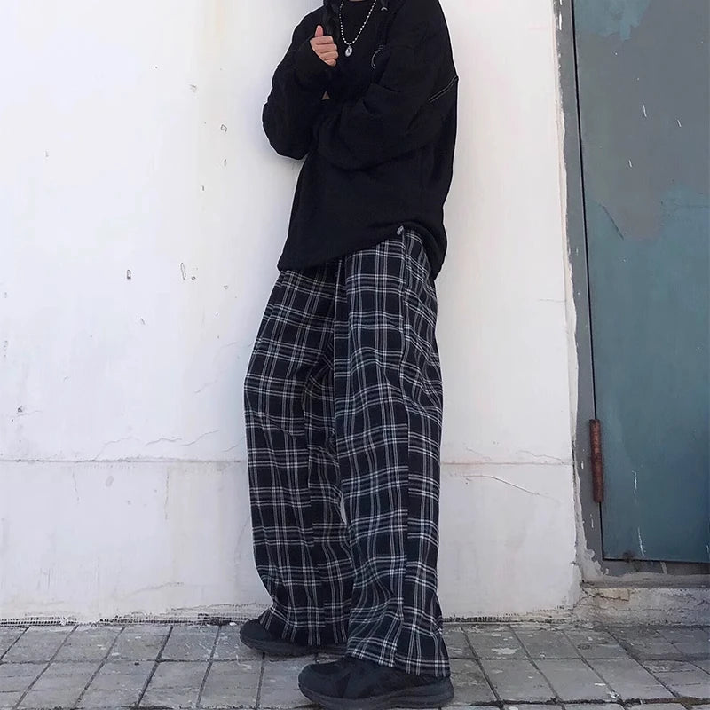 Oversized Plaid Sweatpants - Unisex Casual Trousers