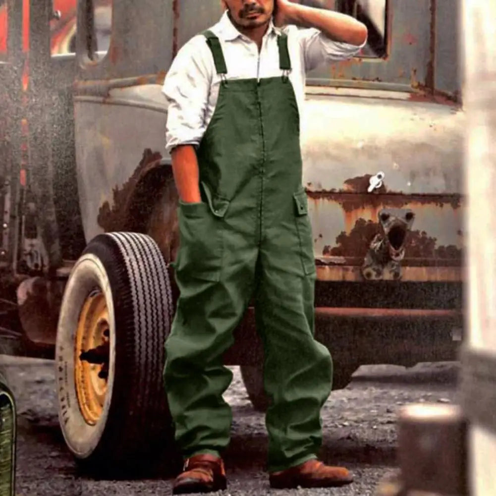 Retro Denim Jumpsuit - Loose Cargo Overalls