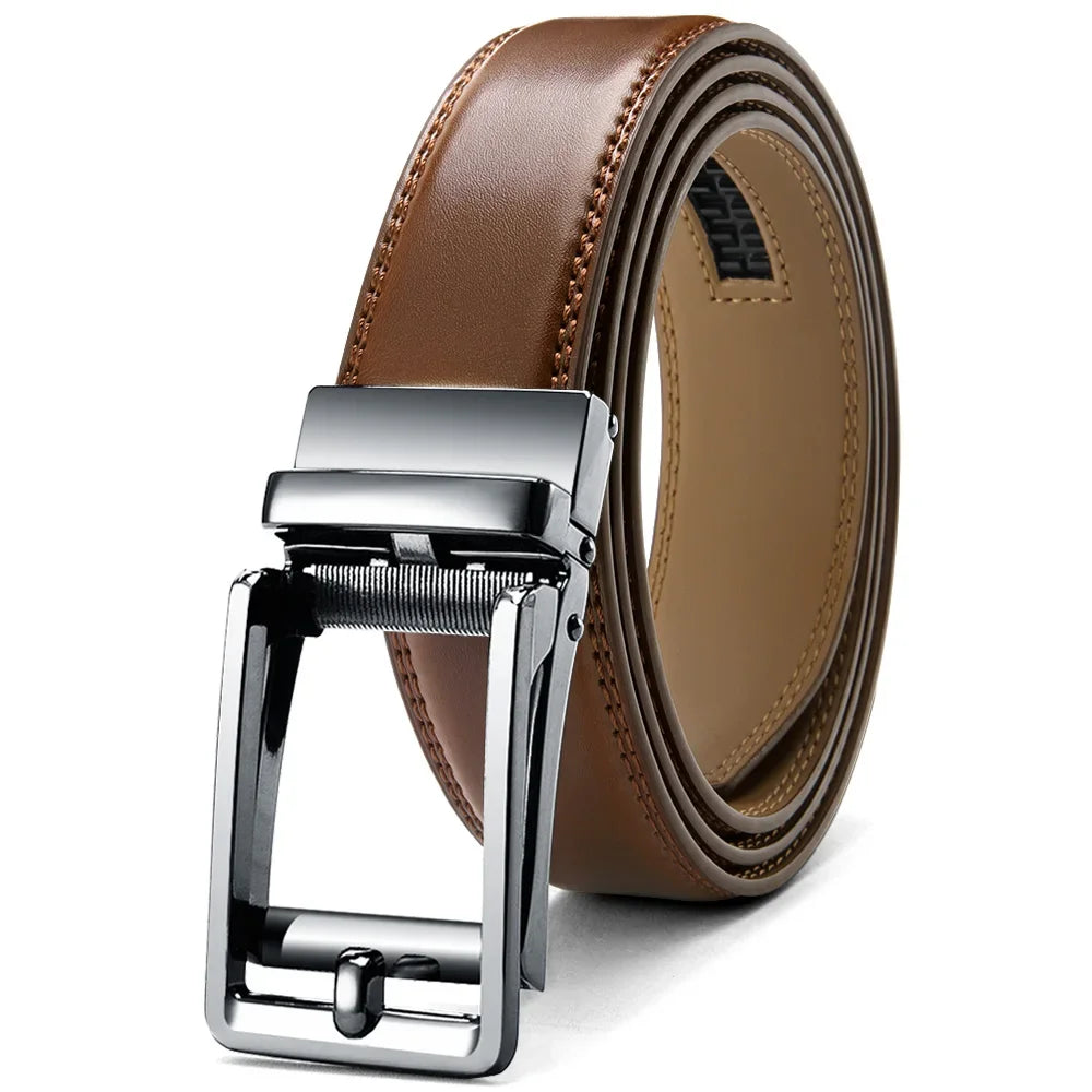 Men's Genuine Leather Belt - Automatic Ratchet Buckle Dress Belt