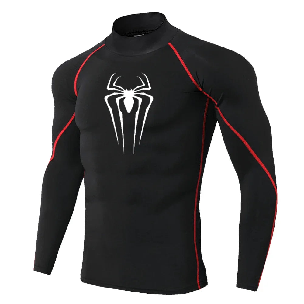 Spider-Print Compression Shirt - Men's Turtleneck Training Base Layer
