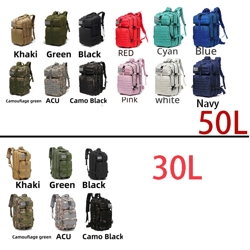 30L/50L Waterproof Tactical Backpack - Outdoor Hiking & Camping Rucksack