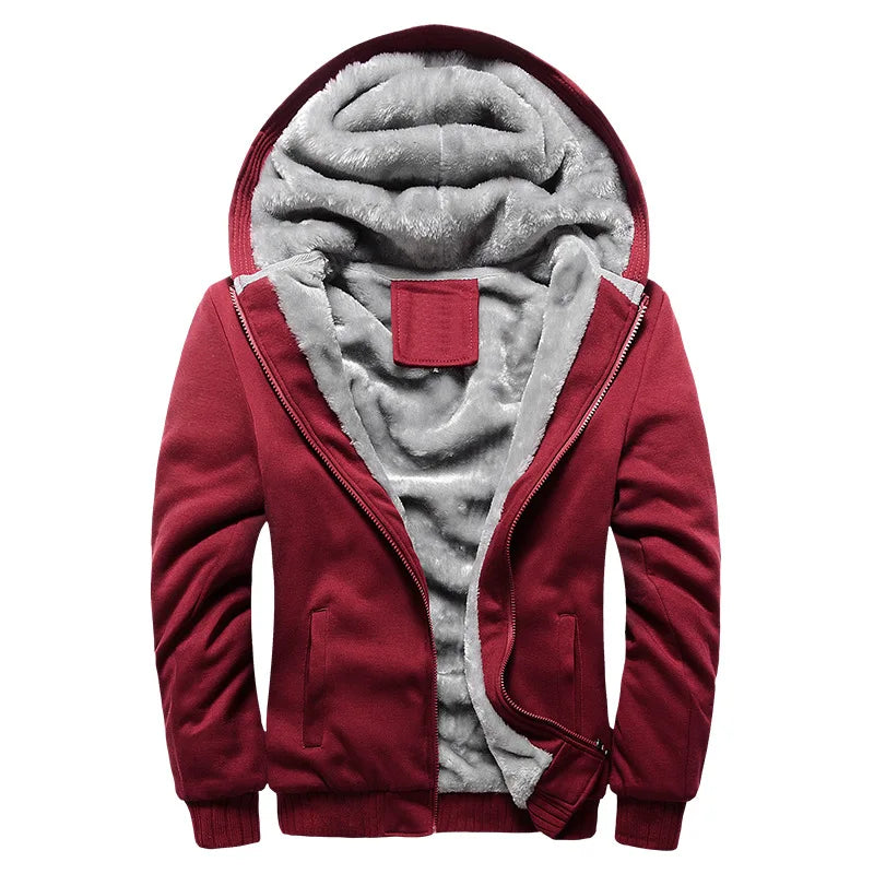 Men's Winter Fleece Hooded Jacket - Warm Zipper Tracksuit Sweatshirt