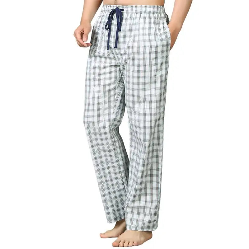 Men's Pure Cotton Plaid Sleep Pants - Lightweight Casual Lounge Trousers