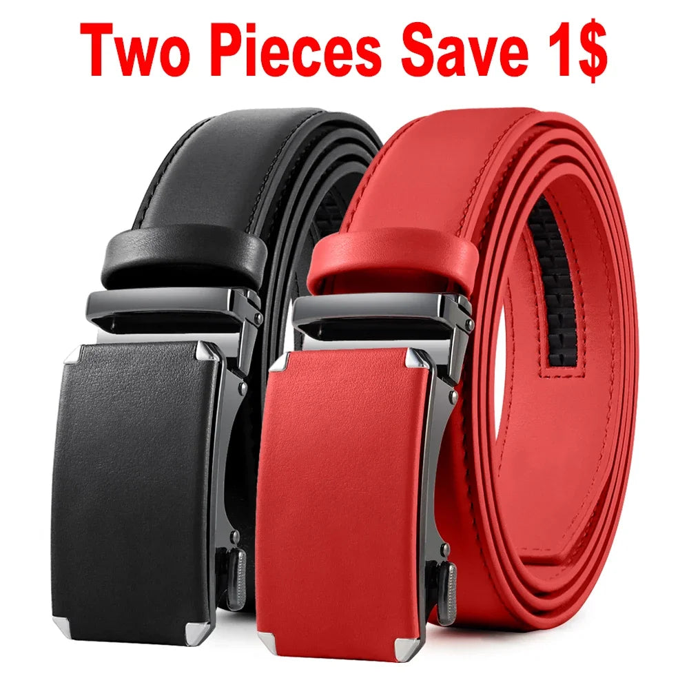 Men's Genuine Leather Belt - Automatic Ratchet Buckle Dress Belt
